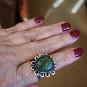 Southwest SS Ring W Lg Turqouise Nugget